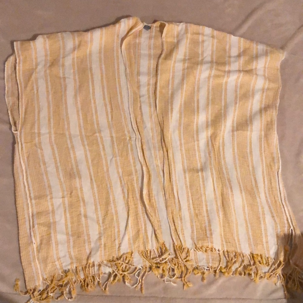 O/S aerie kimono, mustard & white stripe w/fringe